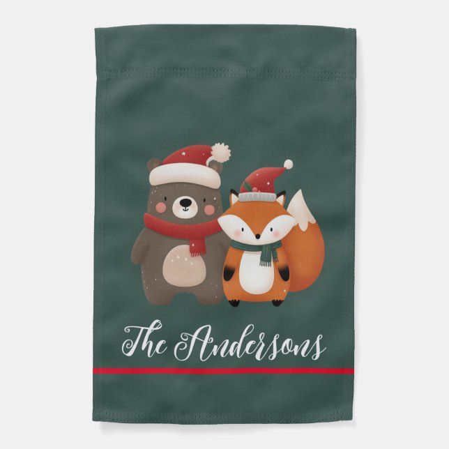 Christmas/Winter Cute Bear & Fox Garden Flag (Front)