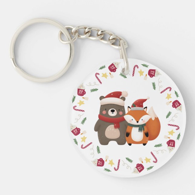 Christmas/Winter Cute Bear & Fox Keychain (Front)