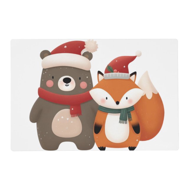 Christmas/Winter Cute Bear & Fox Placemat (Front)