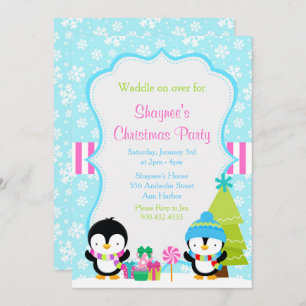 Christmas Winter Cute Penguins Invitation