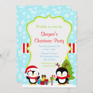 Christmas Winter Cute Penguins Invitation