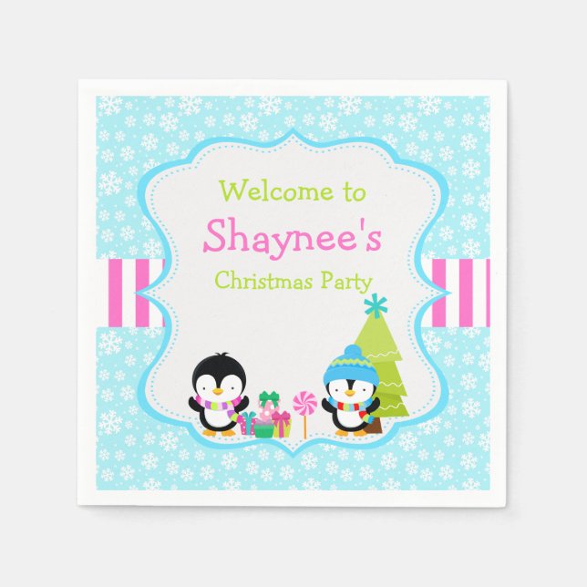 Christmas Winter Cute Penguins  Napkins (Front)