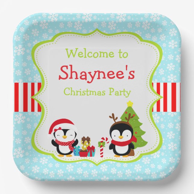 Christmas Winter Cute Penguins  Paper Plates (Front)