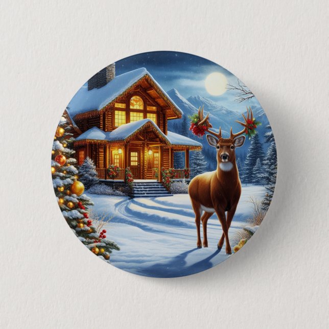 Christmas/Winter Deer Lodge Button (Front)