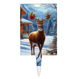 Christmas/Winter Deer Lodge Cake Topper