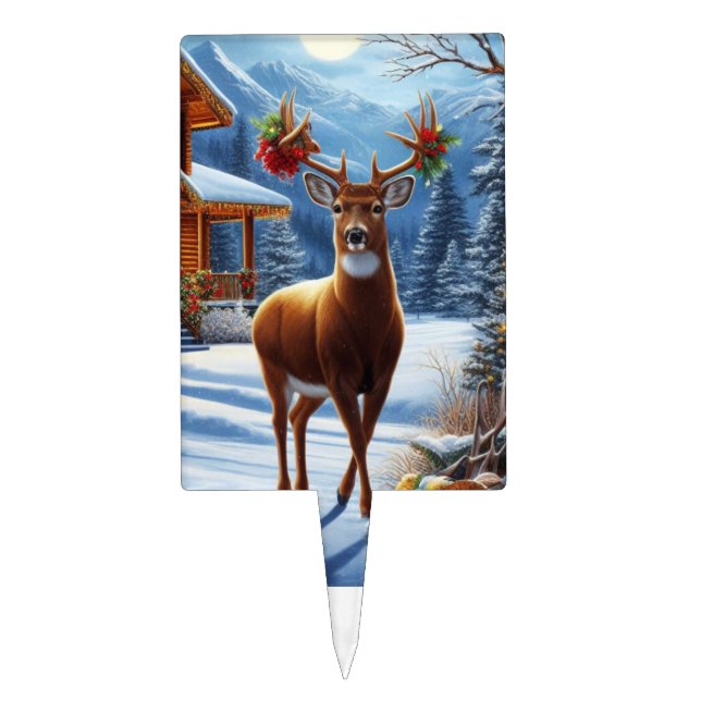 Christmas/Winter Deer Lodge Cake Topper (Front)