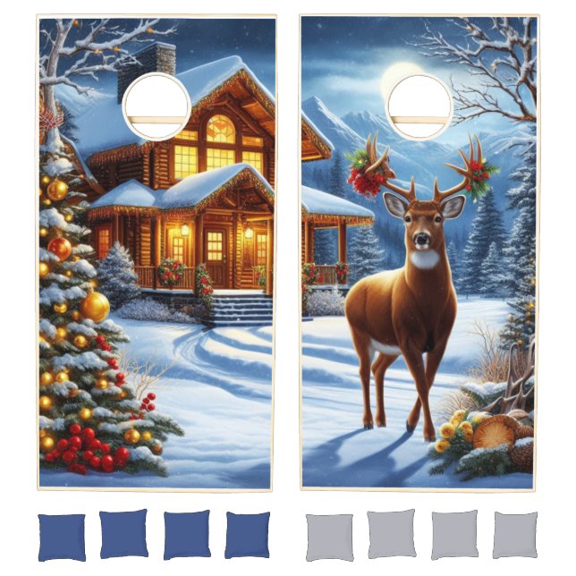 Christmas/Winter Deer Lodge Cornhole Set (Set)