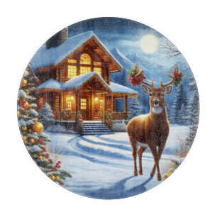 Christmas/Winter Deer Lodge Cutting Board