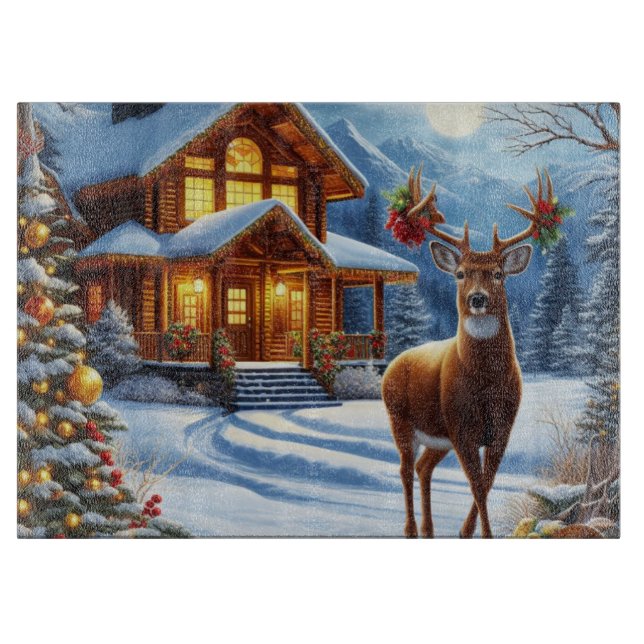 Christmas/Winter Deer Lodge Cutting Board (Front)