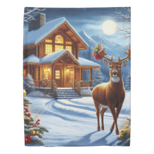 Christmas/Winter Deer Lodge Duvet Cover