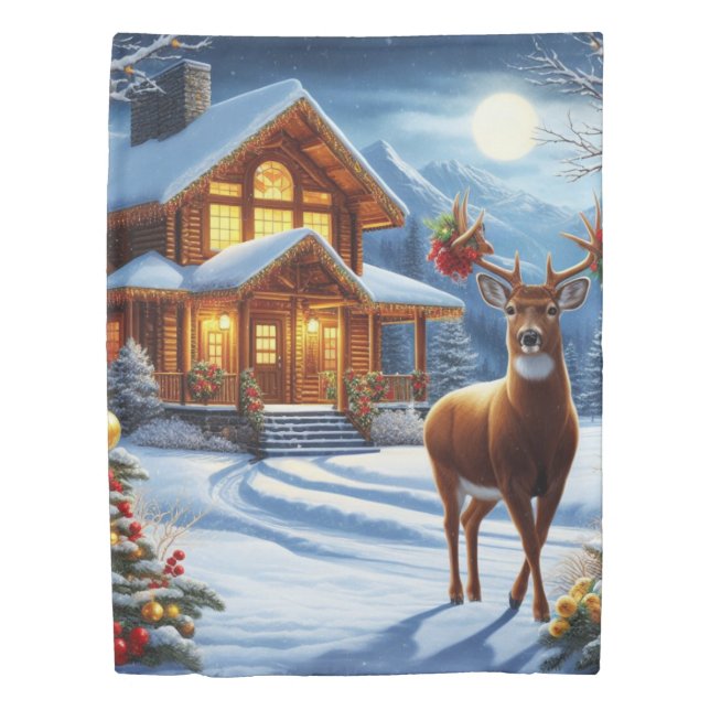 Christmas/Winter Deer Lodge Duvet Cover (Front)