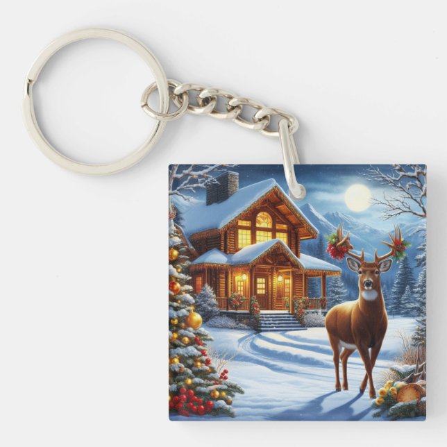 Christmas/Winter Deer Lodge Keychain (Front)