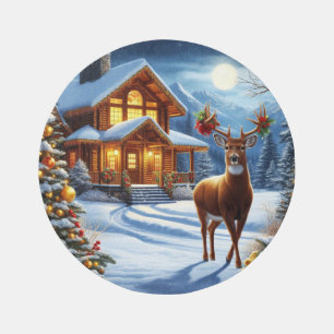 Christmas/Winter Deer Lodge Outdoor Rug