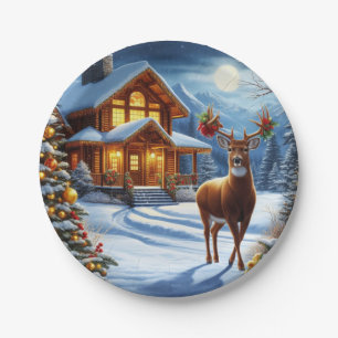Christmas/Winter Deer Lodge Paper Plates