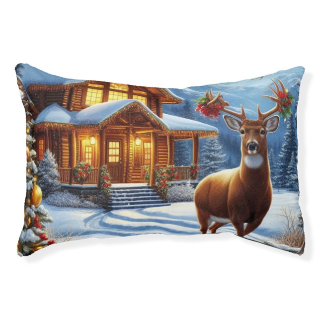 Christmas/Winter Deer Lodge Pet Bed (Front)