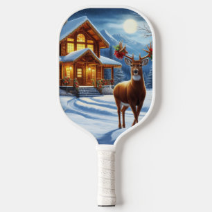 Christmas/Winter Deer Lodge Pickleball Paddle