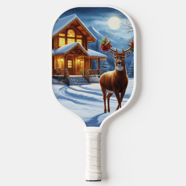 Christmas/Winter Deer Lodge Pickleball Paddle (Front)