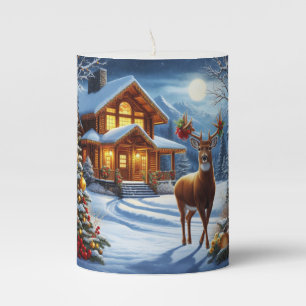Christmas/Winter Deer Lodge Pillar Candle