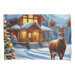Christmas/Winter Deer Lodge Pillow Case