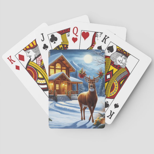 Christmas/Winter Deer Lodge Poker Cards (Back)