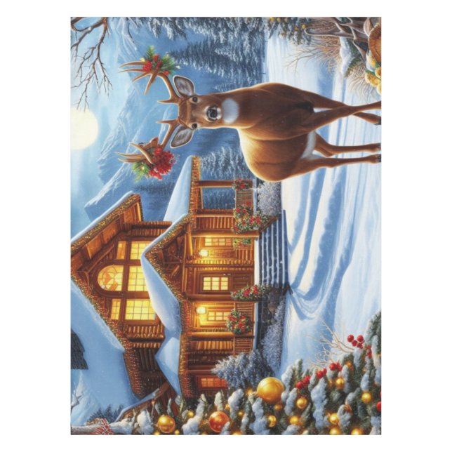 Christmas/Winter Deer Lodge Tablecloth (Front)
