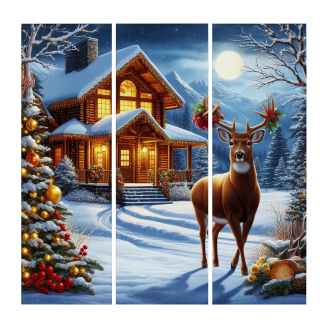 Christmas/Winter Deer Lodge Triptych (Front)