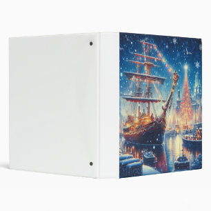 Christmas/Winter docked ship 3 Ring Binder