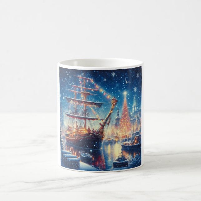 Christmas/Winter docked ship Coffee Mug (Center)