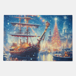 Christmas/Winter docked ship Doormat