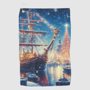 Christmas/Winter docked ship Golf Towel