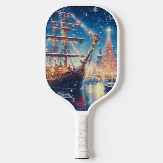 Christmas/Winter docked ship Pickleball Paddle (Front)