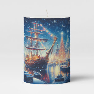 Christmas/Winter docked ship Pillar Candle