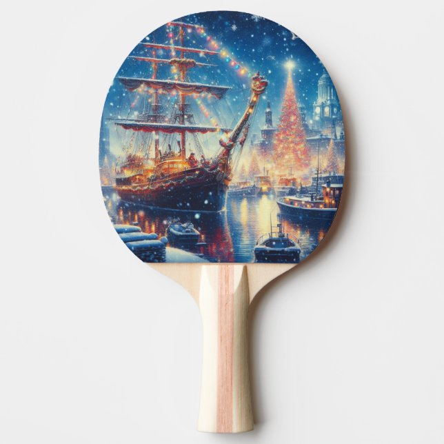 Christmas/Winter docked ship Ping Pong Paddle (Front)