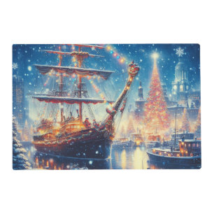 Christmas/Winter docked ship Placemat