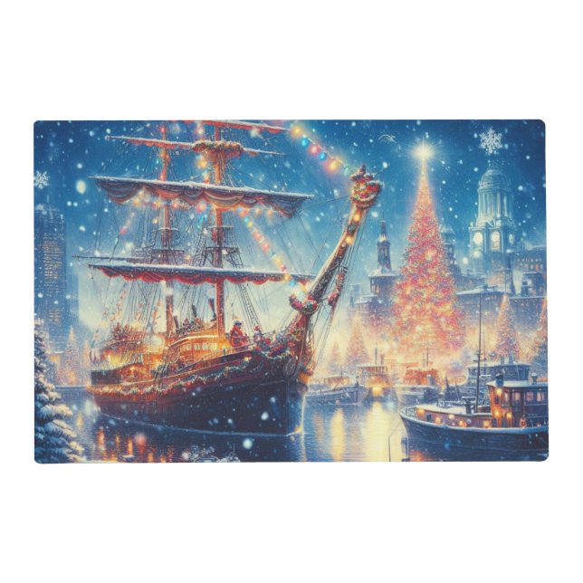 Christmas/Winter docked ship Placemat (Front)