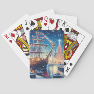 Christmas/Winter docked ship Poker Cards