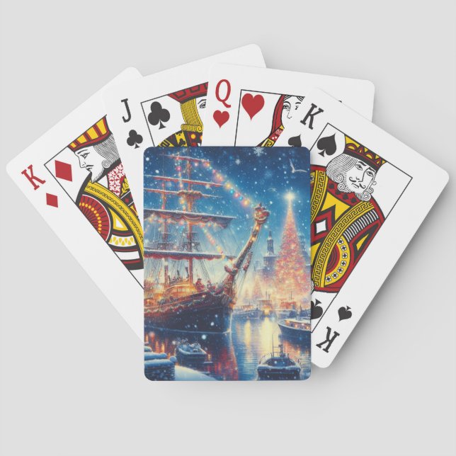 Christmas/Winter docked ship Poker Cards (Back)
