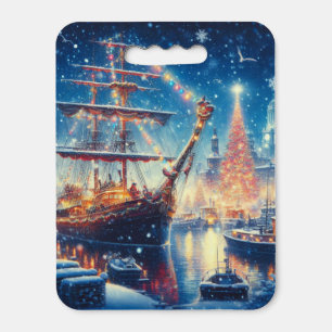 Christmas/Winter docked ship Seat Cushion