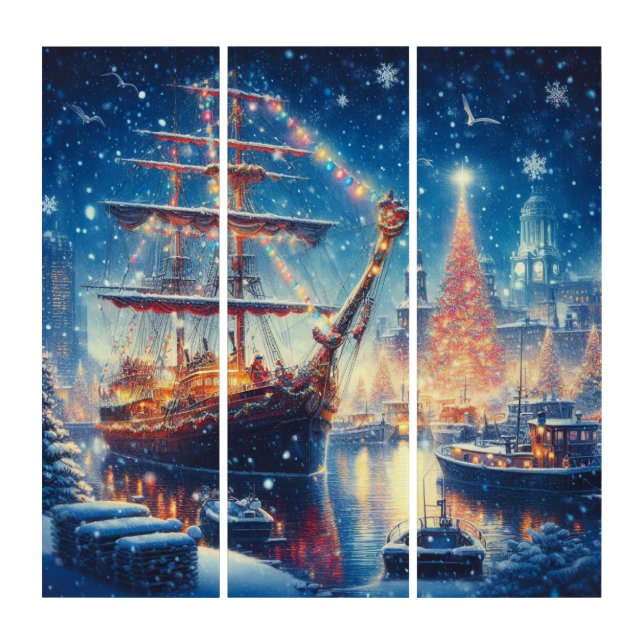 Christmas/Winter docked ship Triptych (Front)