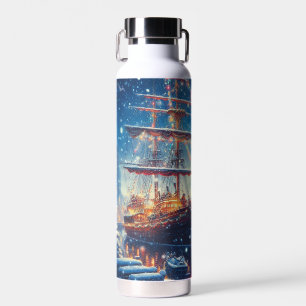 Christmas/Winter docked ship Water Bottle