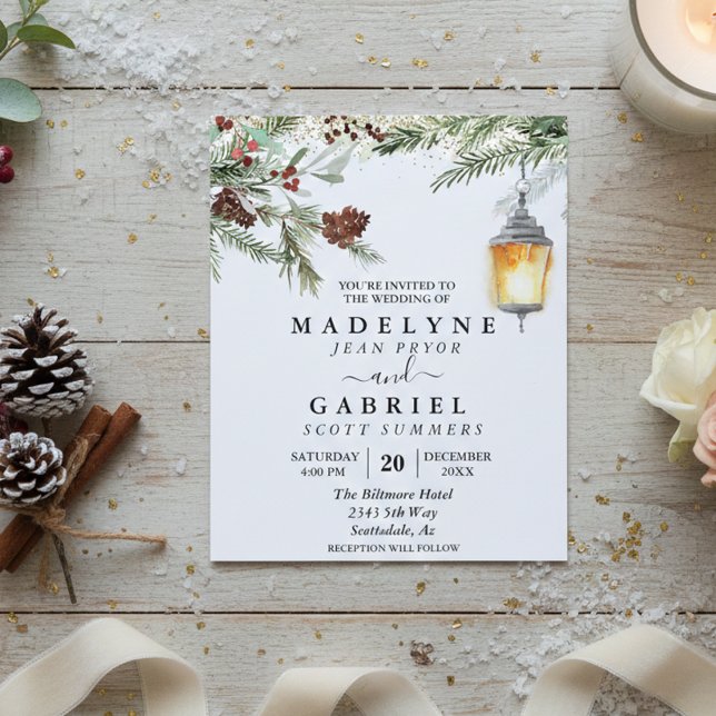 Christmas Winter Elegant Pine Drop Black Wedding  Flyer (Creator Uploaded)