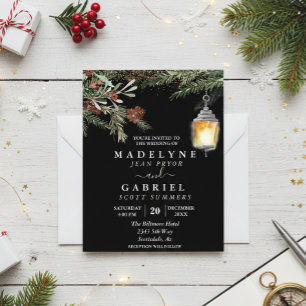 Christmas Winter Elegant Pine Drop Black Wedding Flyer
