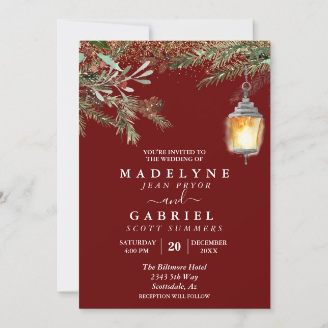 Christmas Winter Elegant Pine Drop Wedding Invitation (Front)