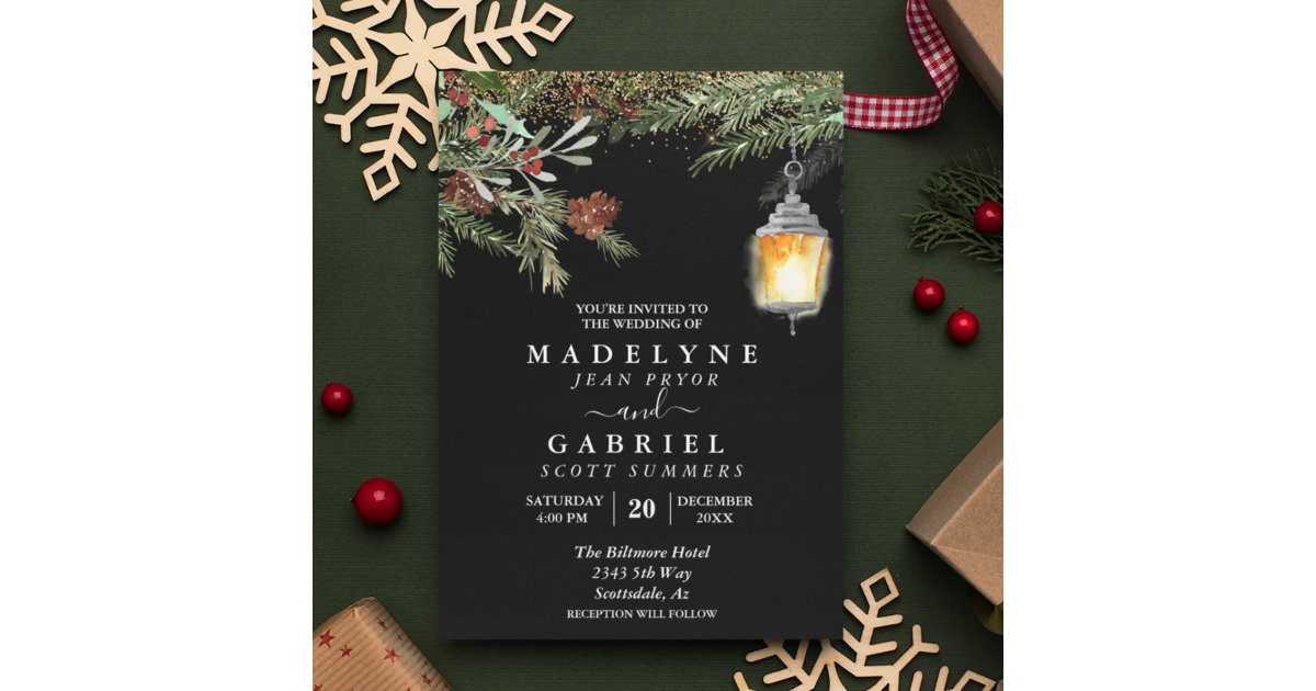 Christmas Winter Elegant Pine Drop Wedding Invitation | Zazzle