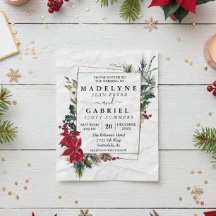 Christmas Winter Elegant Poinsettia Black Wedding  Flyer