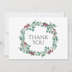 Christmas Winter Eucalyptus Berries Simple Wreath Thank You Card