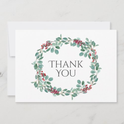 Christmas Winter Eucalyptus Berries Simple Wreath  Thank You Card