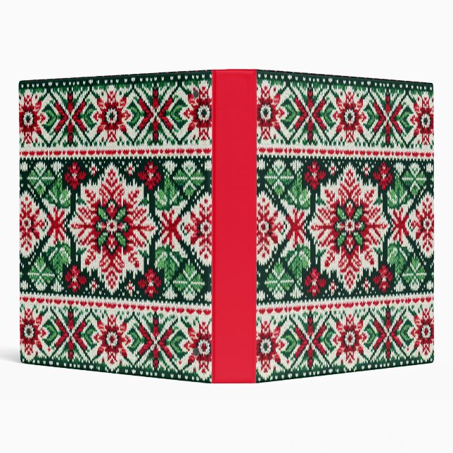 Christmas/Winter fair isle red & green 3 Ring Binder (Background)