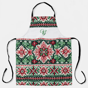 Christmas/Winter fair isle red & green Apron