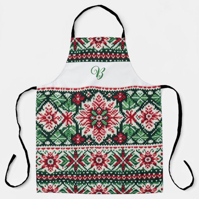 Christmas/Winter fair isle red & green Apron (Front)